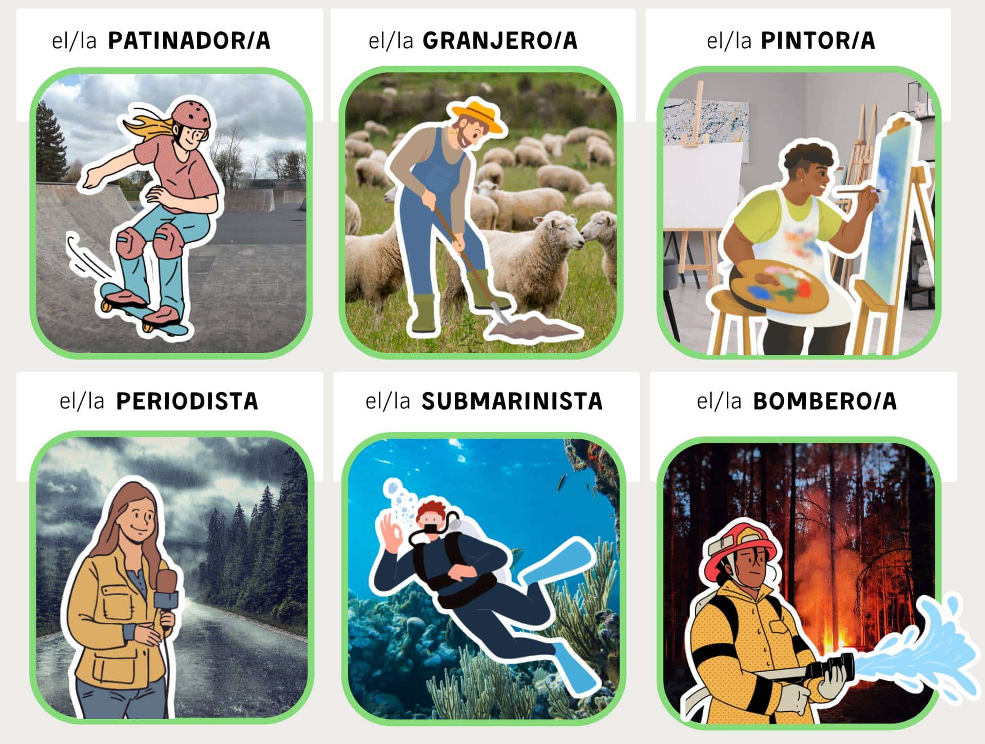 Profesiones para imaginar su rutina diaria utilizando los adverbios de frecuencia en A1-A2